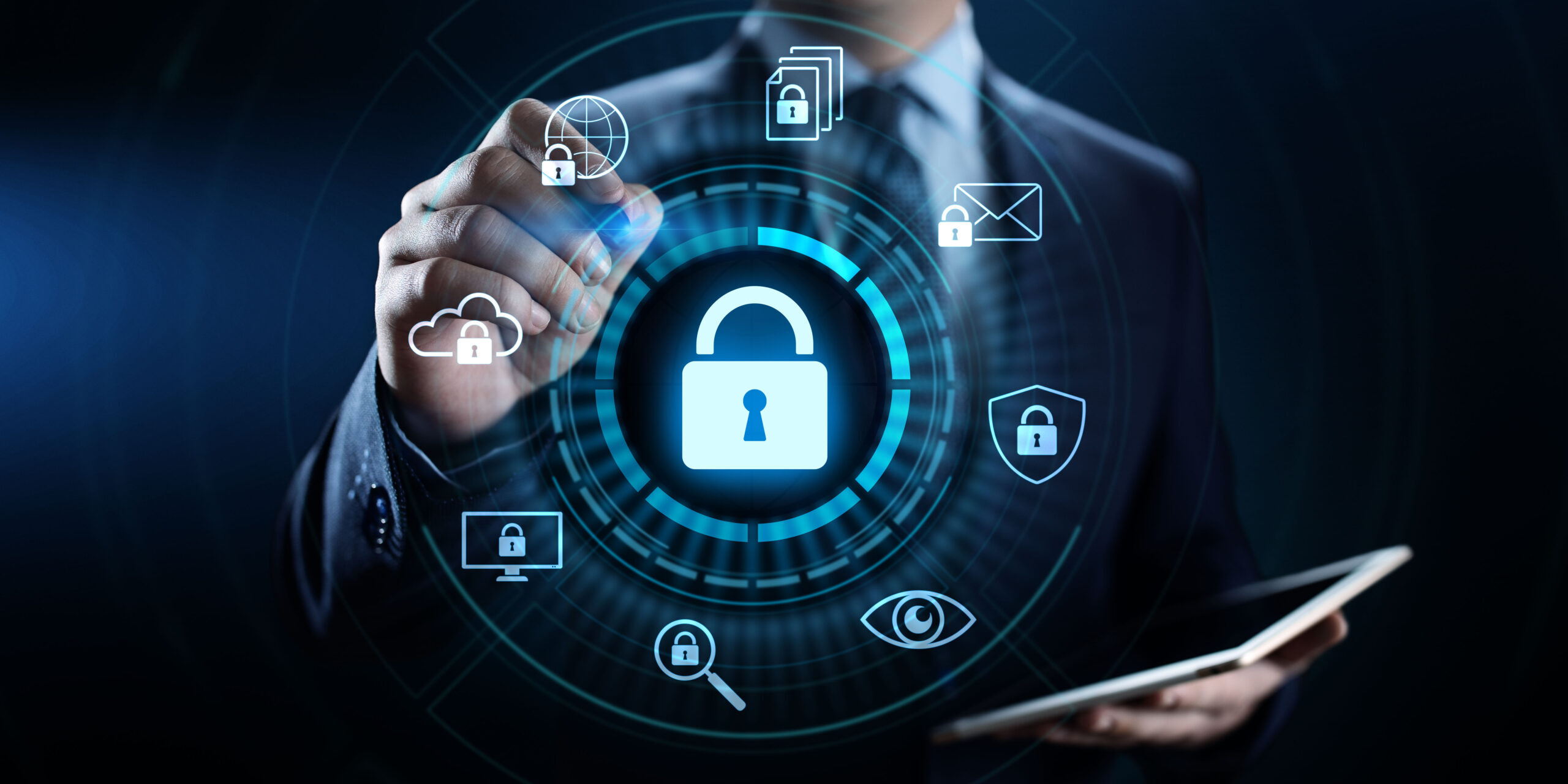 Person touching a digital padlock security interface