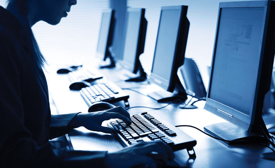 People working at computer workstations